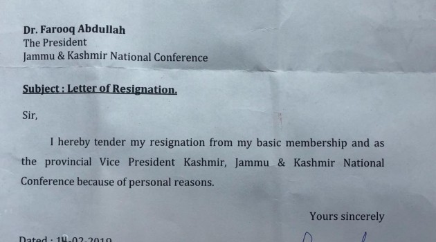 Rouf Bhat  resigns national conference