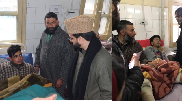Mirwaiz Umar Farooq and Yasin Malk Vistis SMHS Hopital Meets Victims of mysterious blast Pulwama