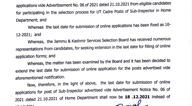 JKSSB extends last date for submission of online Application Forms