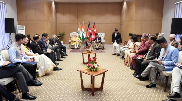PM in a Bilateral Meeting with the Prime Minister of Nepal, Mr. Sher Bahadur Deuba, in Lumbini, Nepal