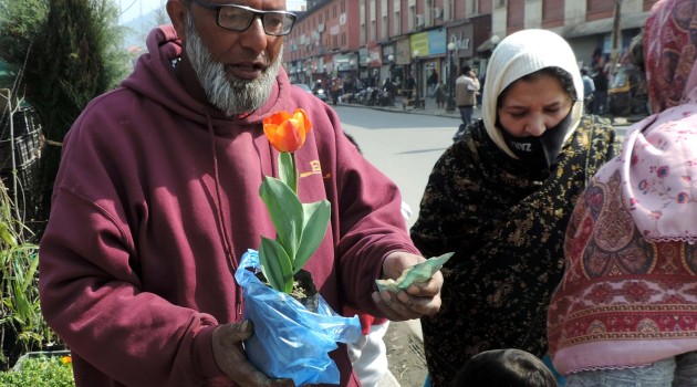 With the spring season on cards people throng markets to purchase flower saplings for their gardens in Srinagar on Wednesday