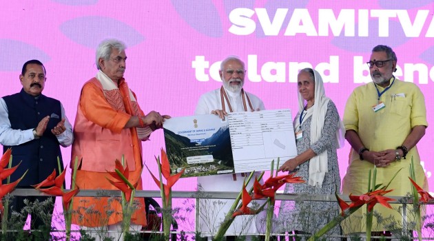 PM at the inauguration and foundation stone laying ceremony of several development projects at the celebrations of the National Panchayati Raj Day, in Jammu and Kashmir