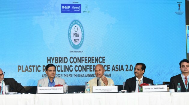 The Union Minister for Steel, Shri Ramchandra Prasad Singh at the Plastic Recycling Conference Asia 2.0, in New Delhi on April 28, 2022