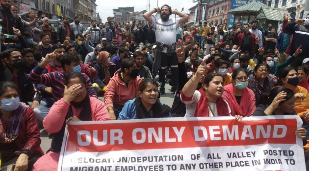 Kashmir Pandits hit streets again in Srinagar, demand relocation