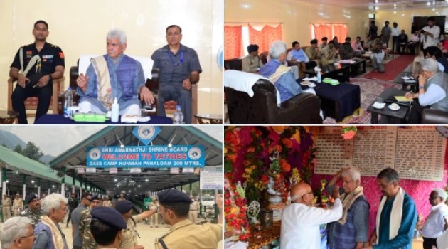 LG Manoj Sinha Visits Nunwan Base Camp, Chandanwari to Review Arrangements for Ongoing Amarnath Pilgrimage