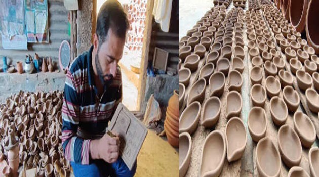 Kashmiri Potter working tirelessly on earthen Lamps to be lit up to celebrate Independence Day