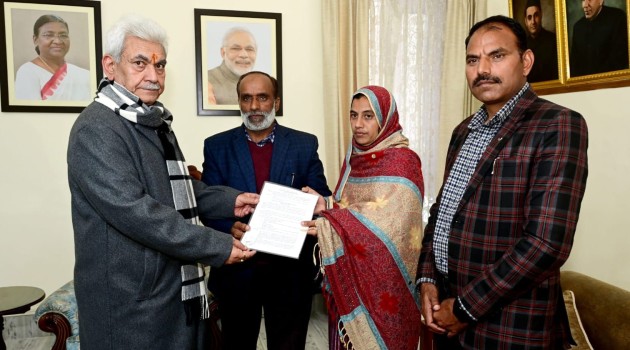 Lt Governor hands over appointment letter to wife of Martyr Hav Abdul Majid