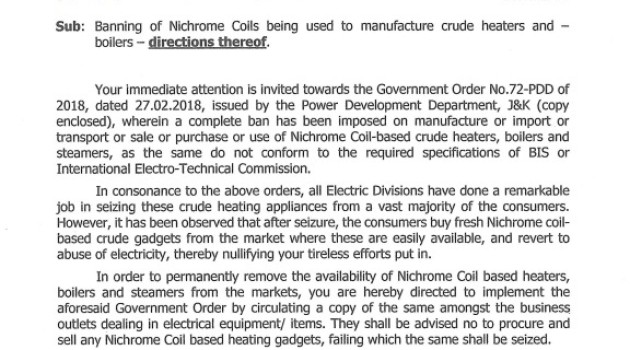 KPDCL for Strict Implementation of Ban on Use of Nichrome-wire Crude Heaters