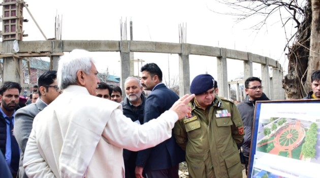 Lt Governor inspects progress of Balidan Stambh in Srinagar